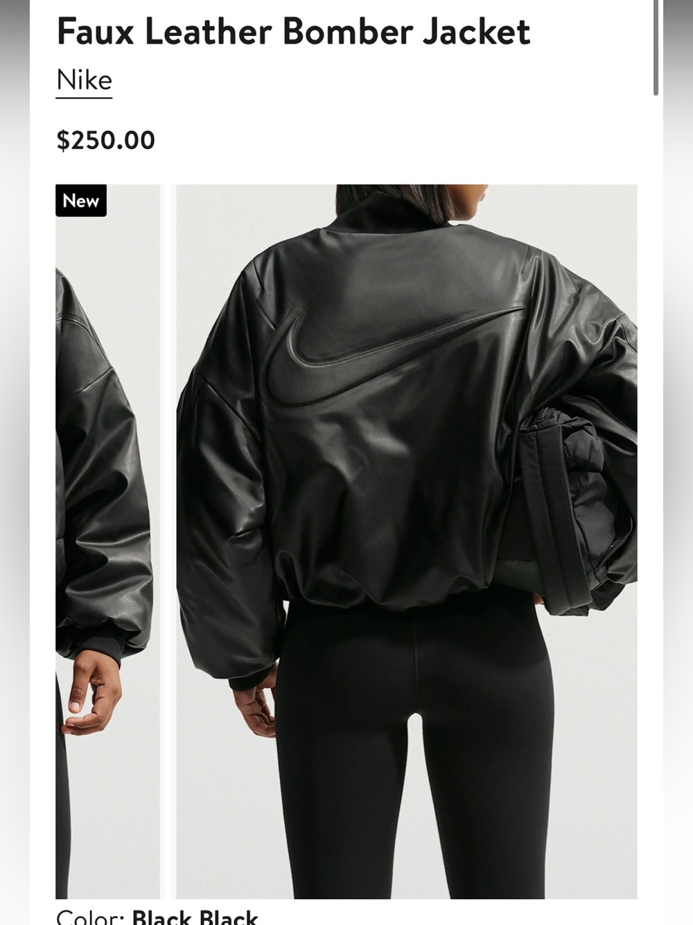 Nike woman’s size medium therma fit Brown Faux Leather Bomber Jacket with check - Picture 3 of 9